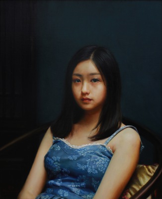 A girl wearing a blue sling vest_Words_Wang Dongsheng's personal official website